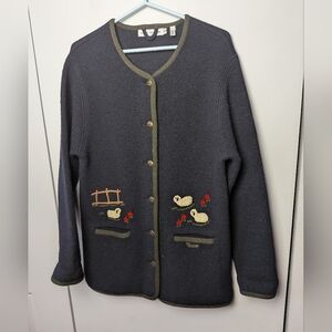 Gaddy Collection 100% Wool Women Grand Mother Cardigan Size Small Loose Fit Blue